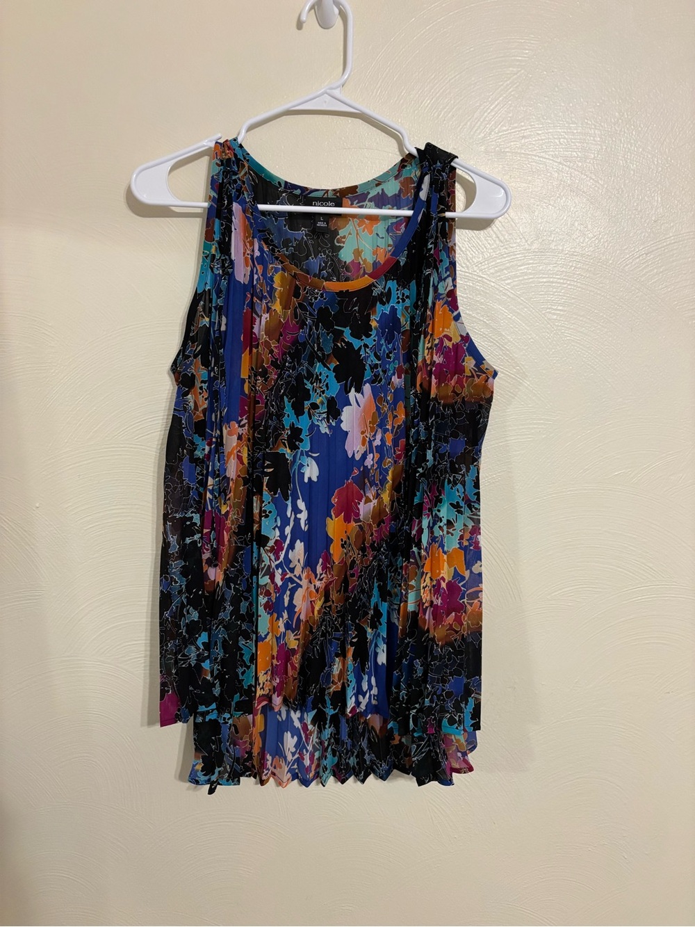 Nicole Miller Floral Pleated Sleeveless Blouse Top Multicolor Size L